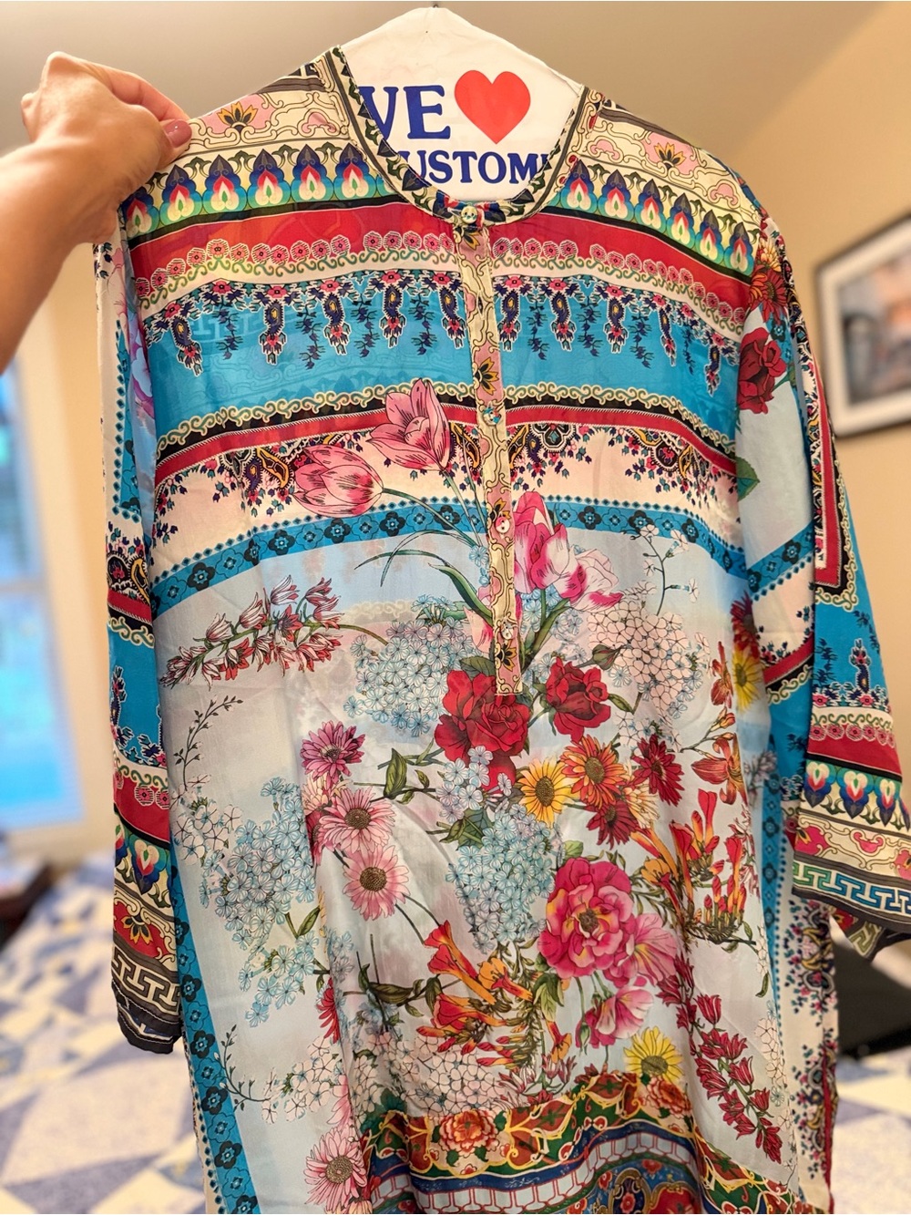 Johnny Was Odessa Floral Patchwork Tunic Blouse Multi Color Large